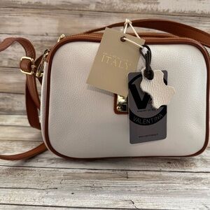 Valentina Made In Italy White Pebbled Leather Triple Entry Crossbody Bag Purse
